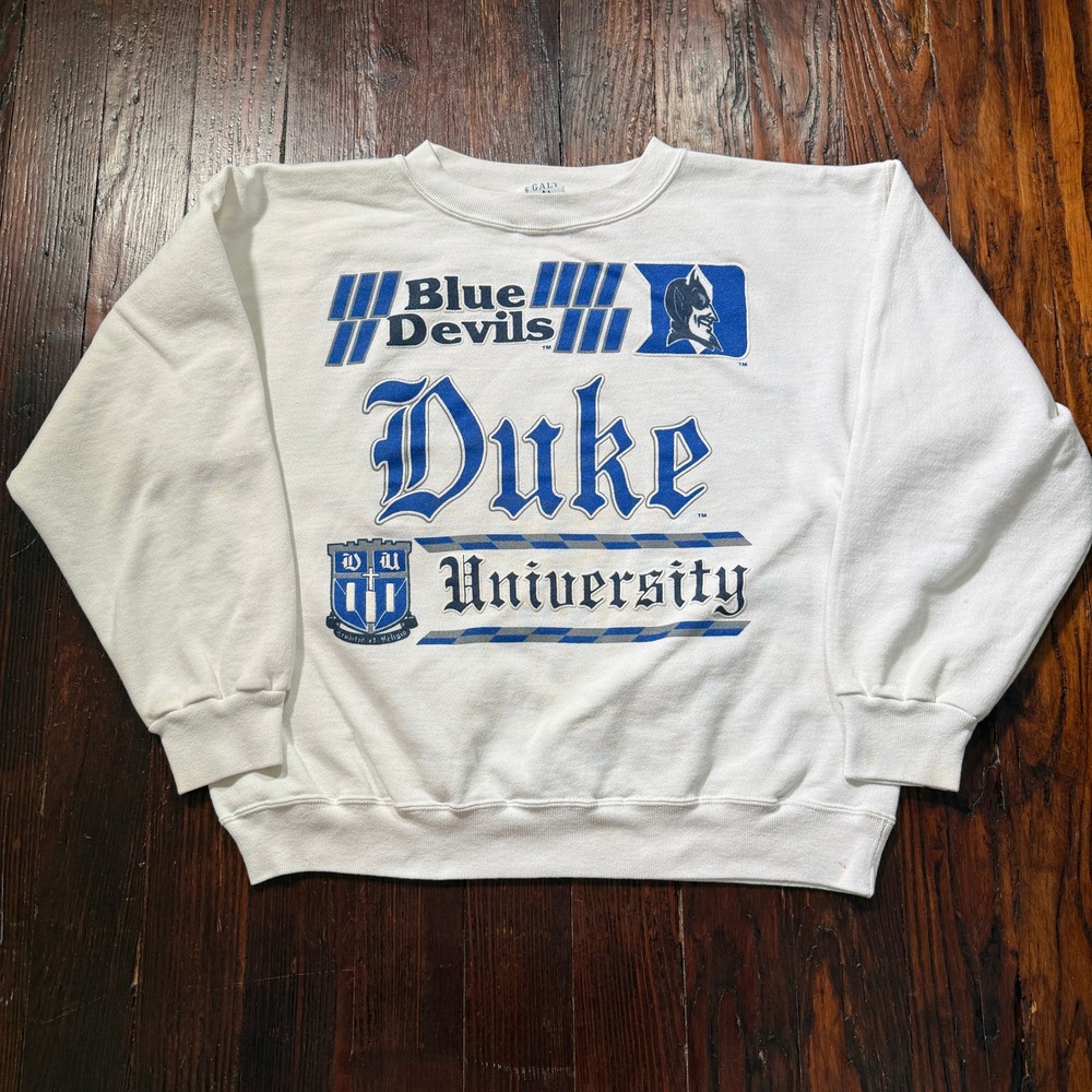 Vintage 90s Duke University Sweatshirt Mens L White Blue Devils USA Made